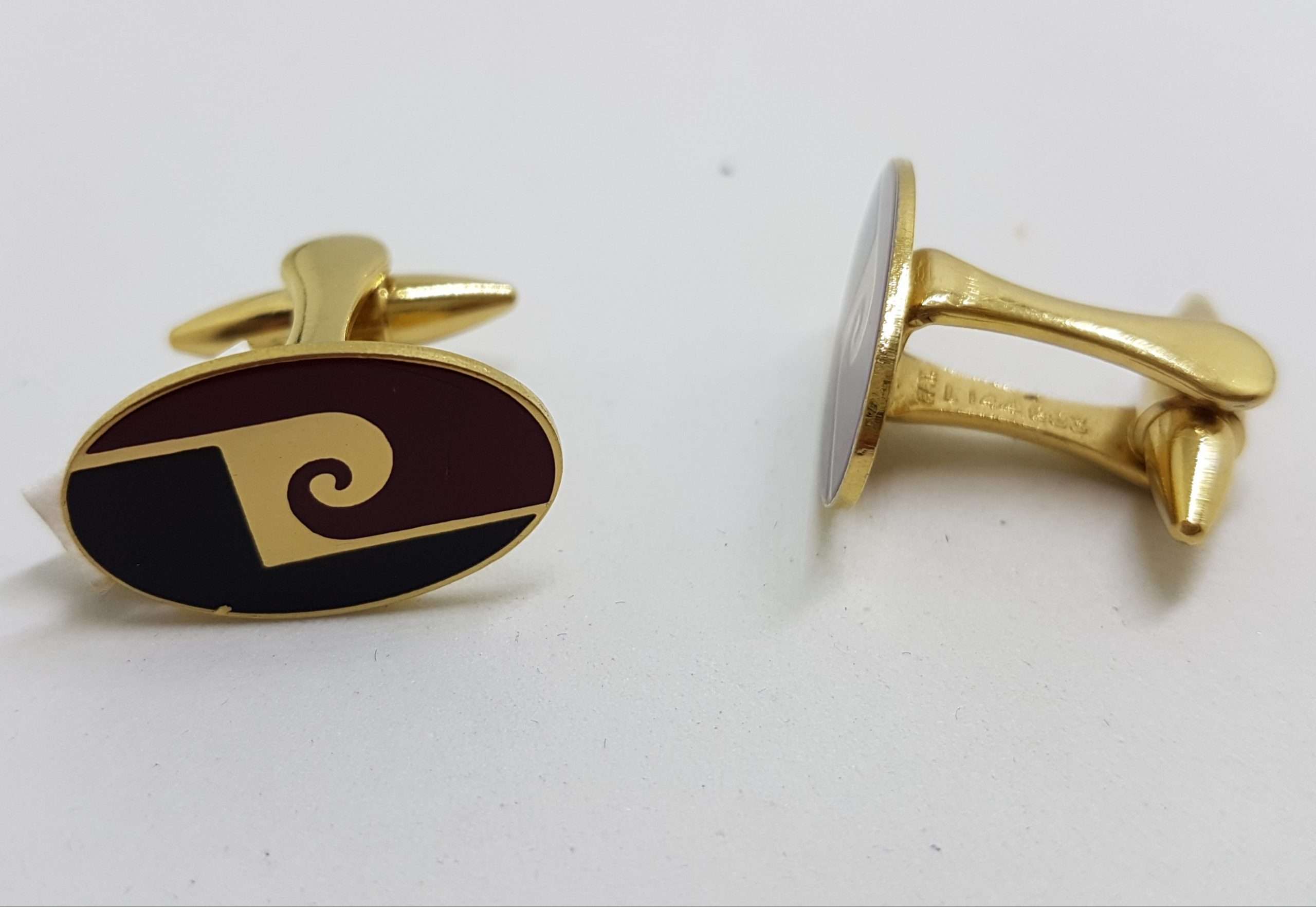 Vintage Costume Gold Plated Cufflinks - Oval - Black and Maroon P