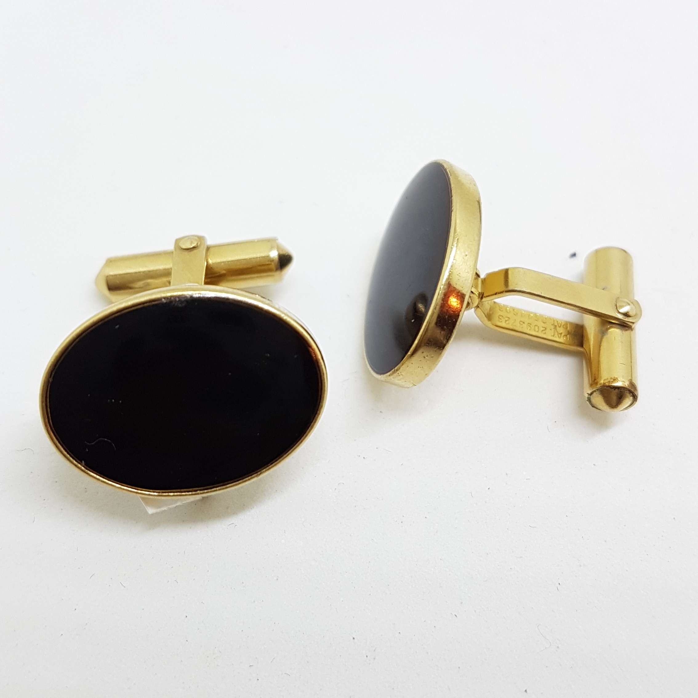 Vintage Costume Gold Plated Cufflinks - Oval - Black
