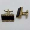 Vintage Costume Gold Plated Cufflinks - Rectangular - Black with Pattern