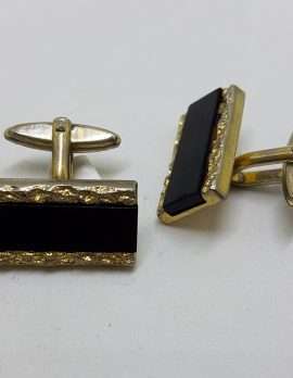 Vintage Costume Gold Plated Cufflinks - Rectangular - Black with Pattern