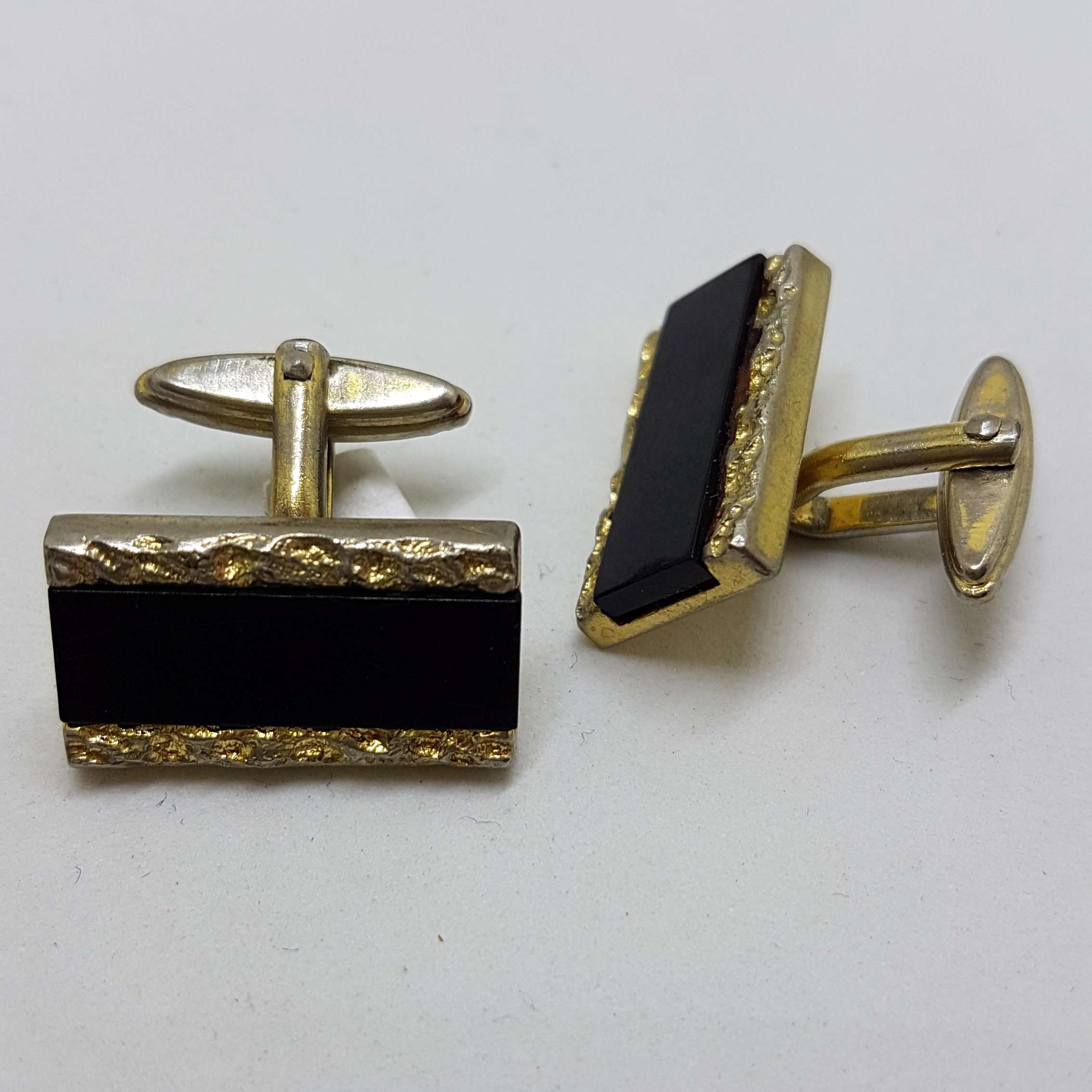 20200901_204910 Vintage Costume Gold Plated Cufflinks - Rectangular - Black with Pattern