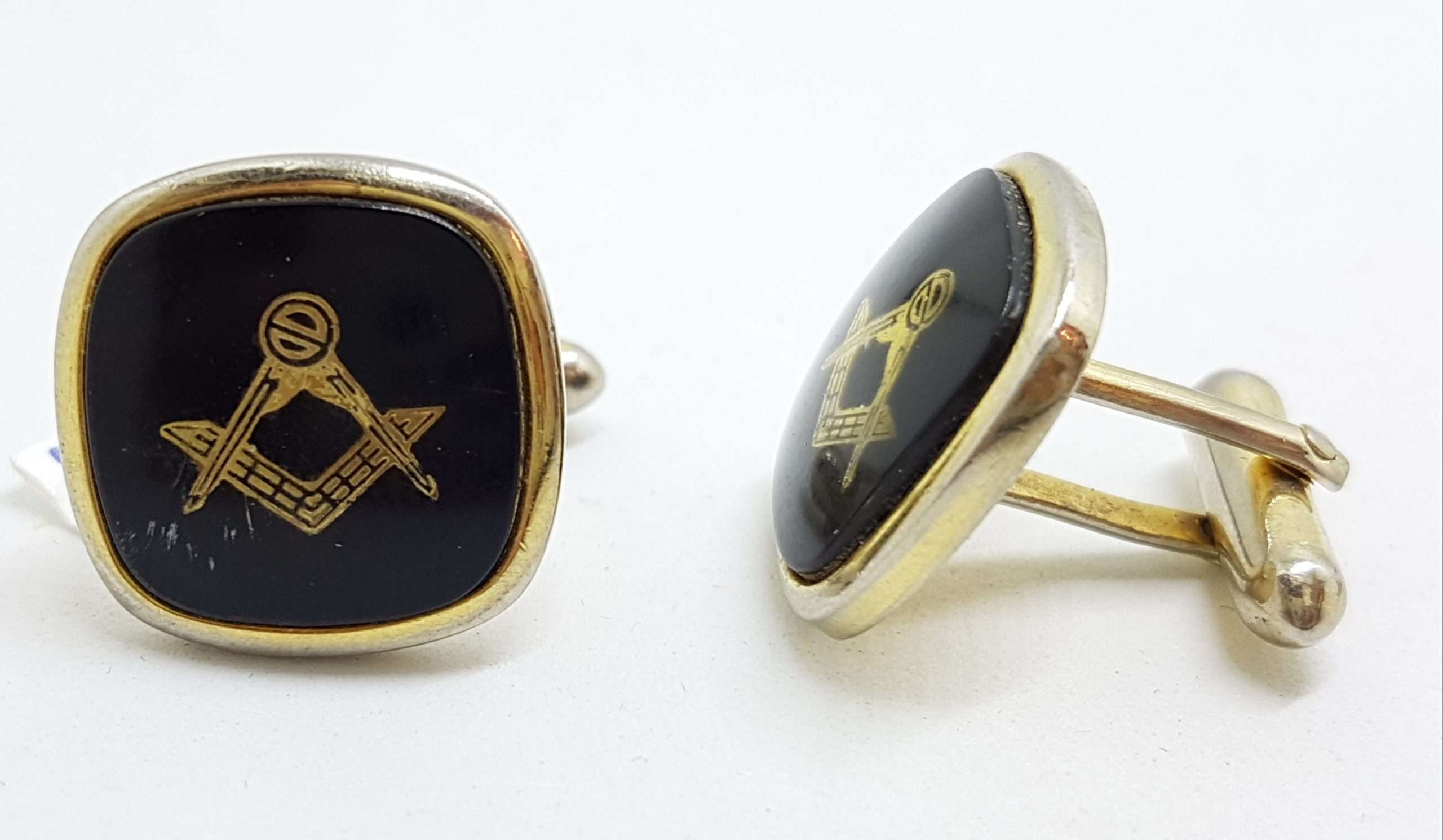 20200901_205220 Vintage Costume Gold Plated Cufflinks - Square - Black Masonic