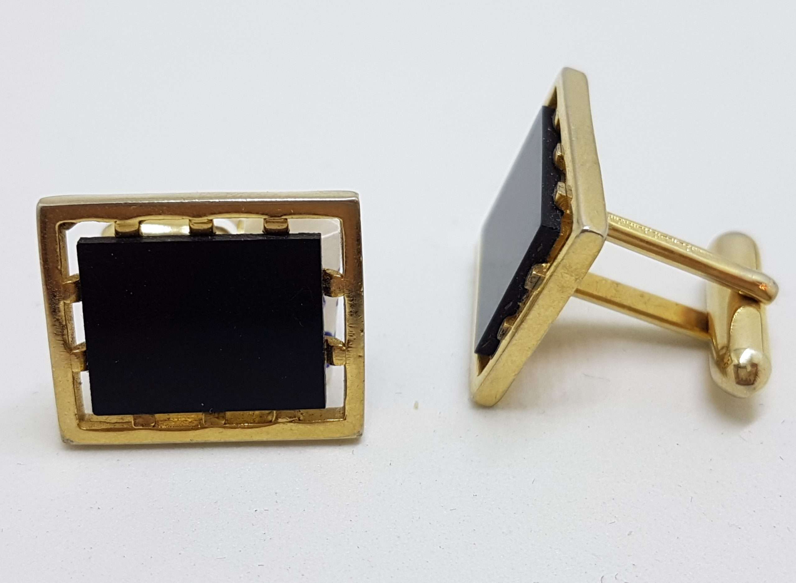 Vintage Costume Gold Plated Cufflinks - Rectangular - Black