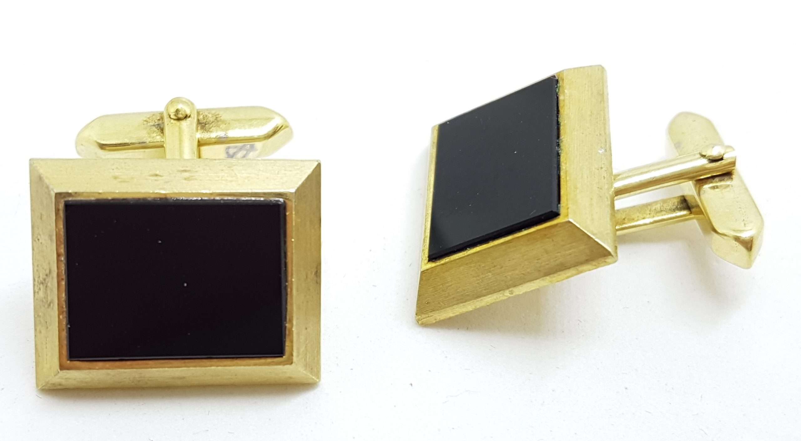 20200901_205512 Vintage Costume Gold Plated Cufflinks - Square - Black