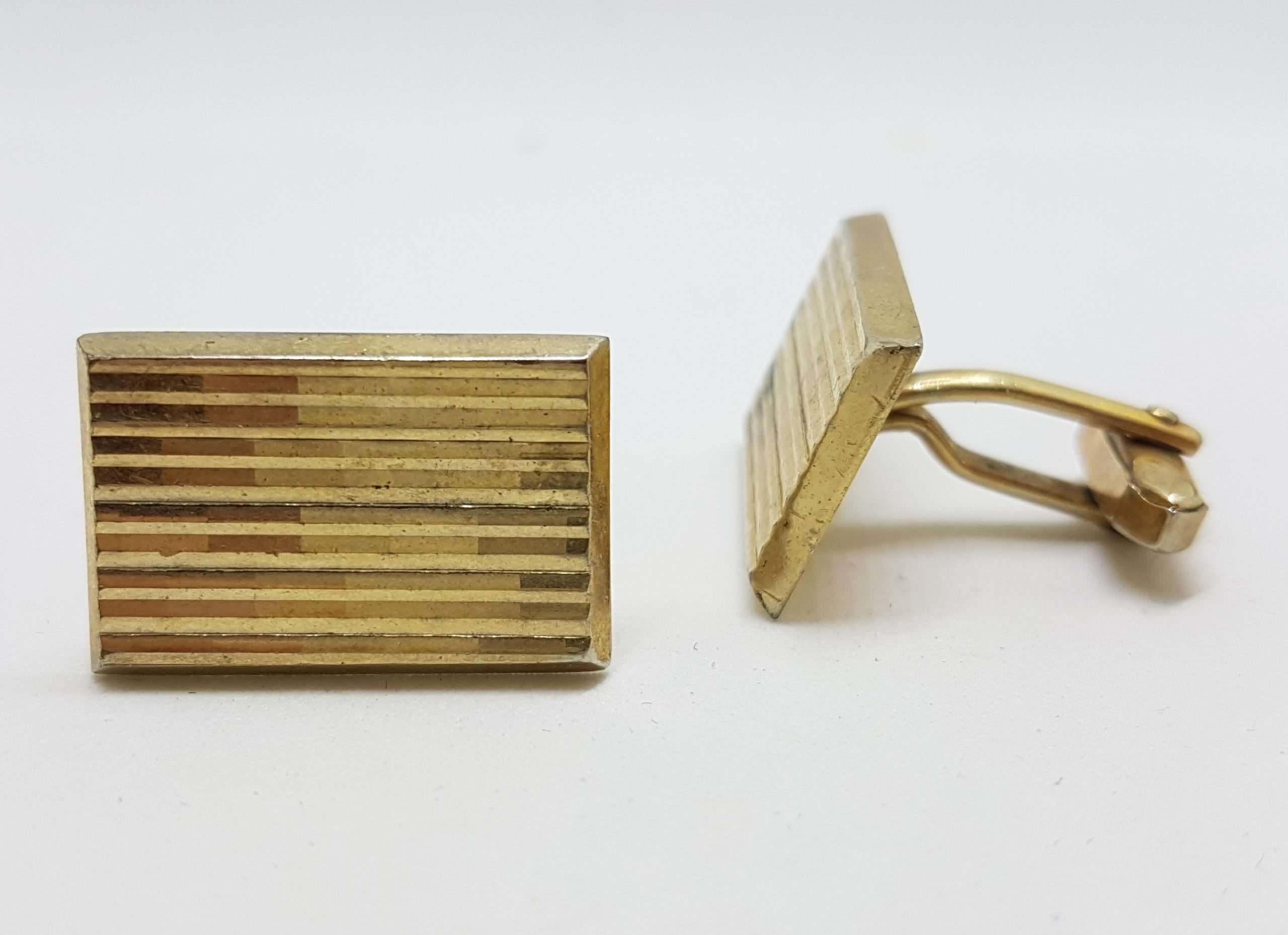 Vintage Costume Gold Plated Cufflinks – Rectangular - Line Design