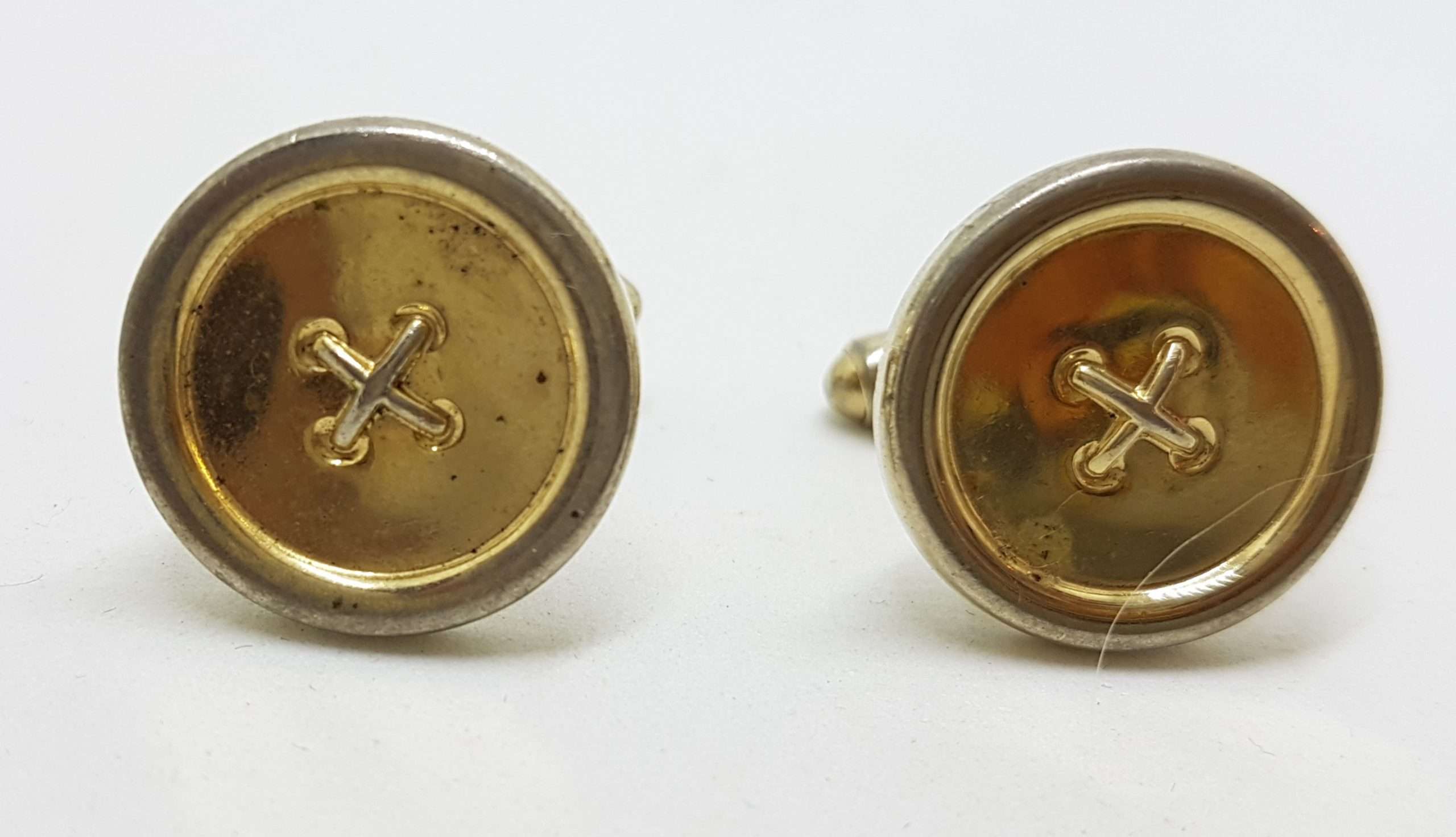 Vintage Costume Gold Plated Cufflinks – Round - Button Look