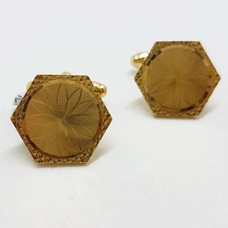 Vintage Costume Gold Plated Cufflinks – Hexagonal - Patterned