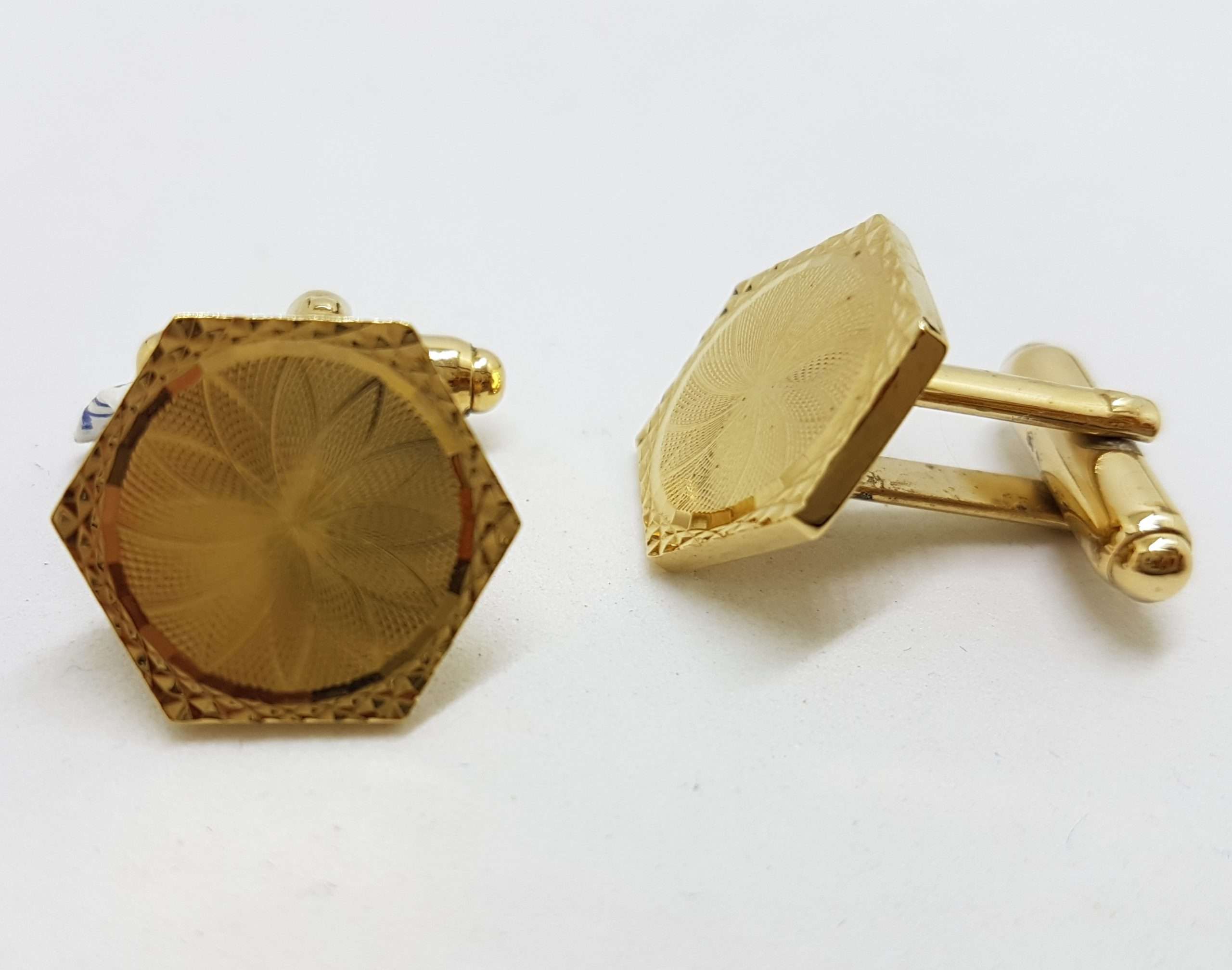 Vintage Costume Gold Plated Cufflinks – Hexagonal - Patterned