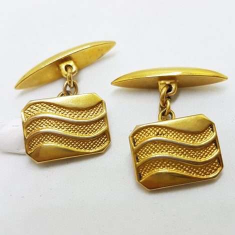 Vintage Costume Gold Plated Cufflinks – Rectangle - Wavy Pattern