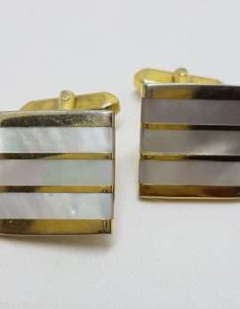 Vintage Costume Gold Plated Cufflinks – Square - Mother of Pearl