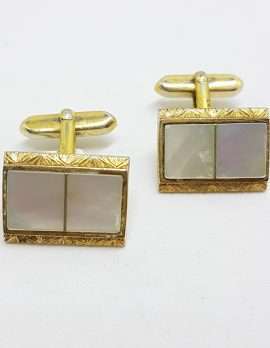 Vintage Costume Gold Plated Cufflinks – Rectangular - Mother of Pearl