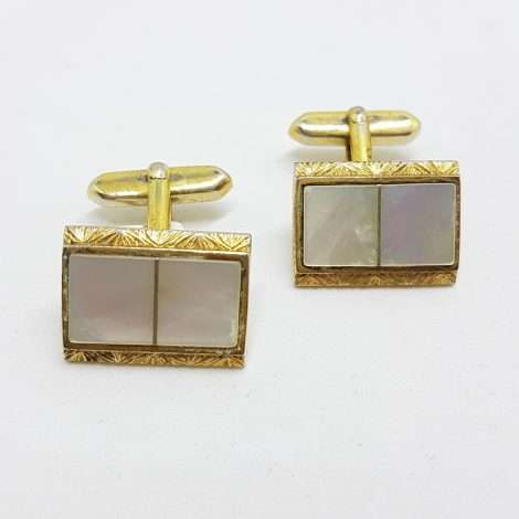 Vintage Costume Gold Plated Cufflinks – Rectangular - Mother of Pearl