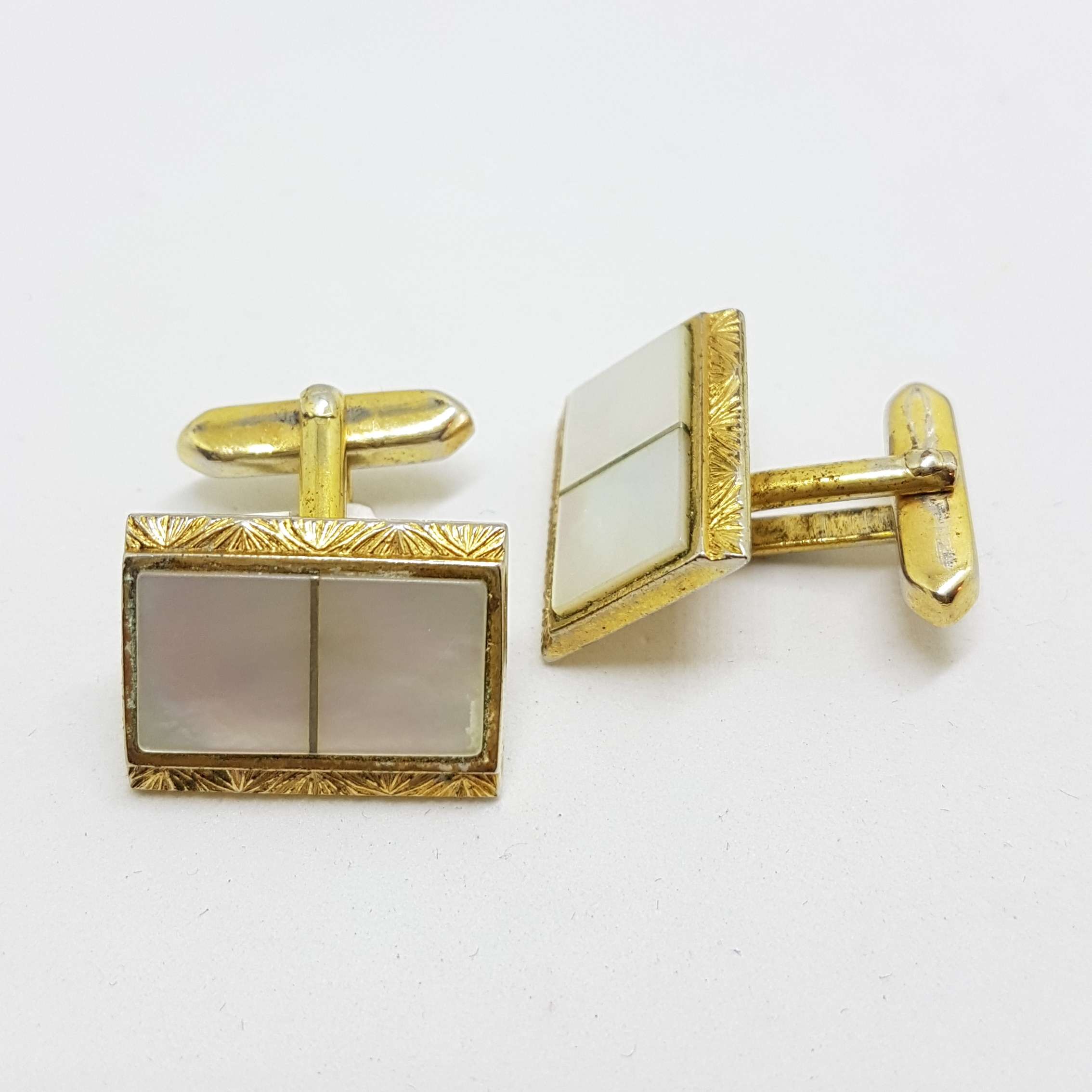 20200901_210125 Vintage Costume Gold Plated Cufflinks – Rectangular - Mother of Pearl