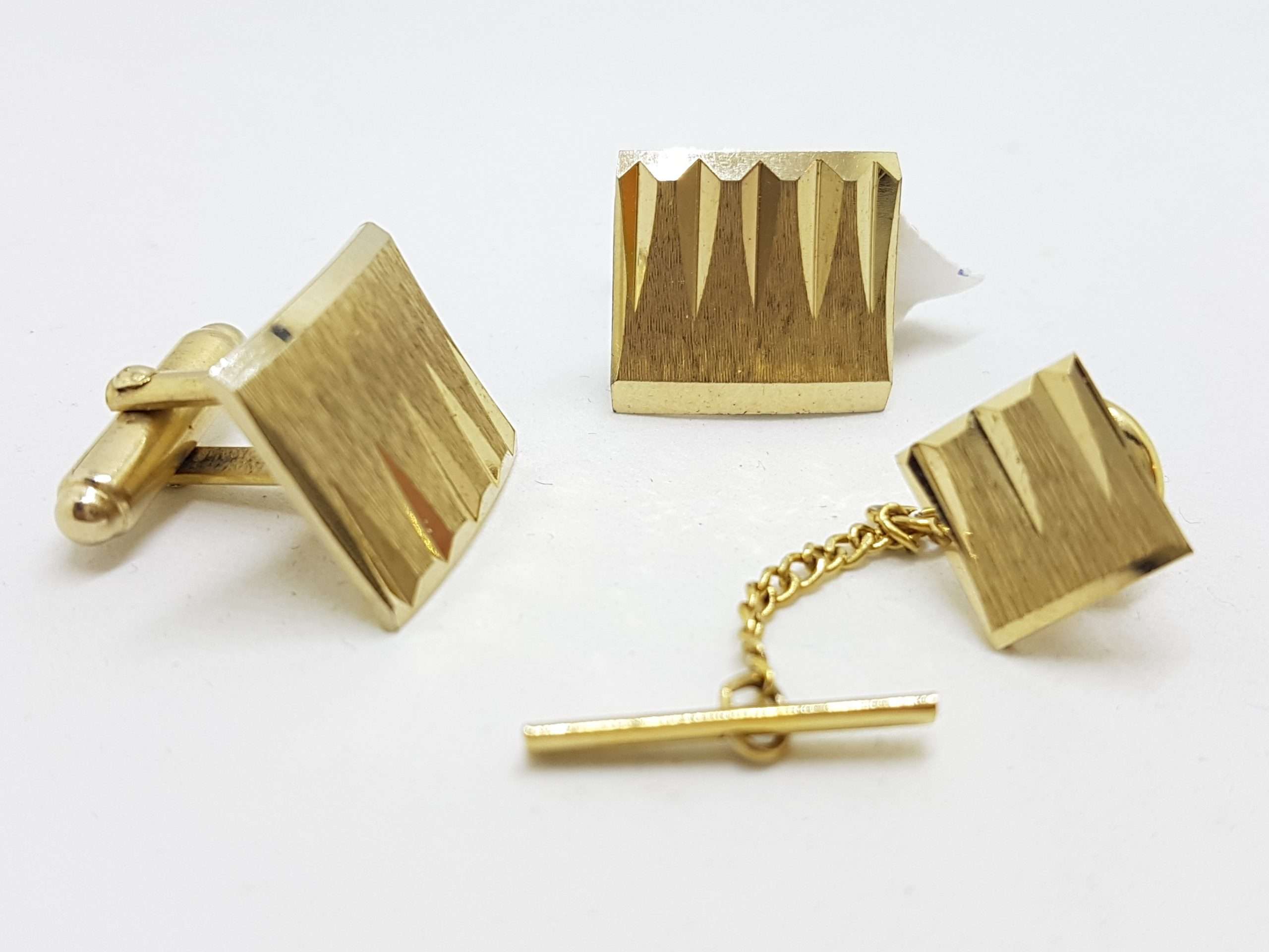 Vintage Costume Gold Plated Cufflinks & Tie Pin Set - Square