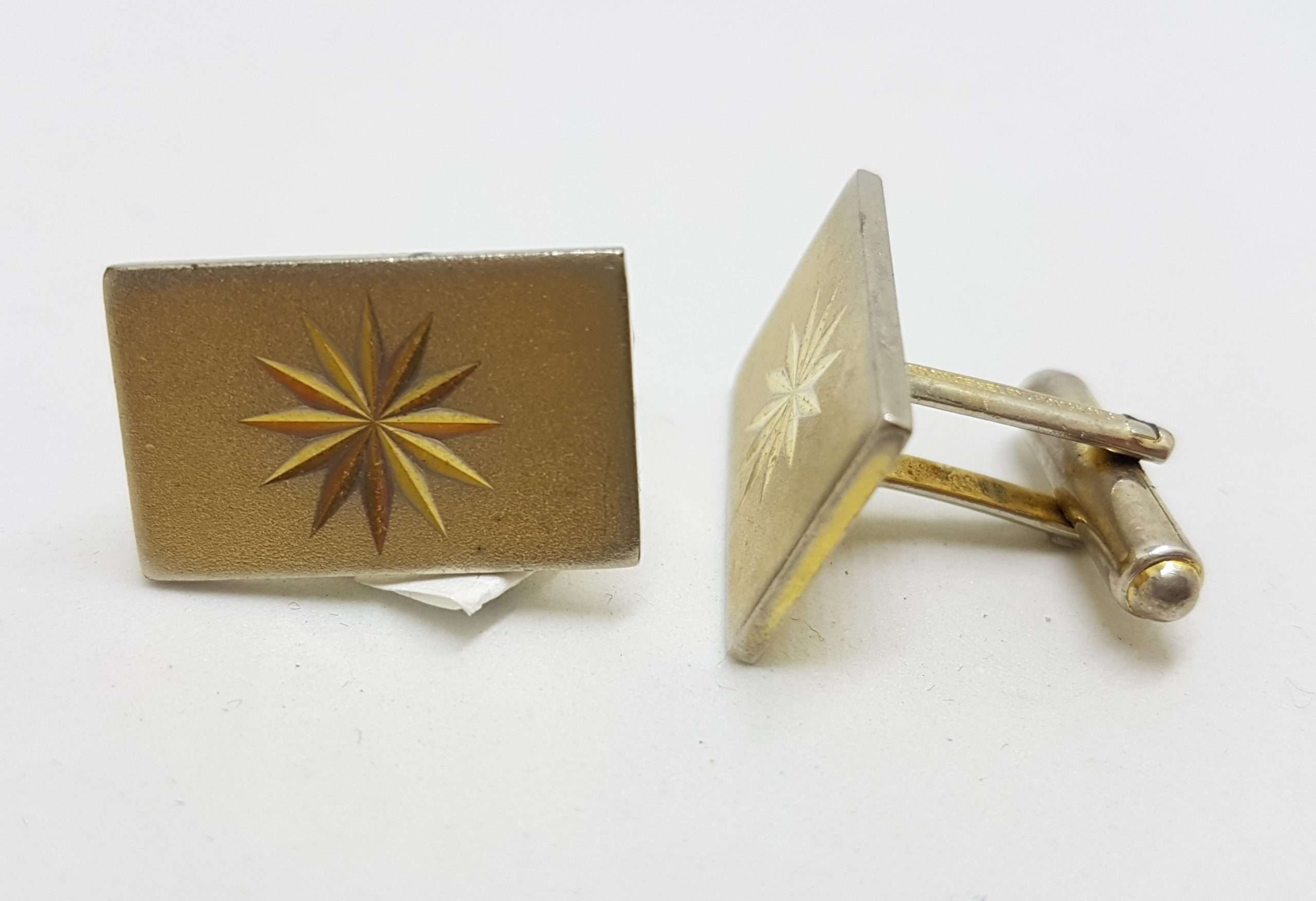 20200901_210849 Vintage Costume Gold Plated Cufflinks - Rectangular - Star