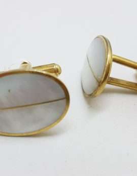 Vintage Costume Gold Plated Cufflinks - Oval - Mother of Pearl