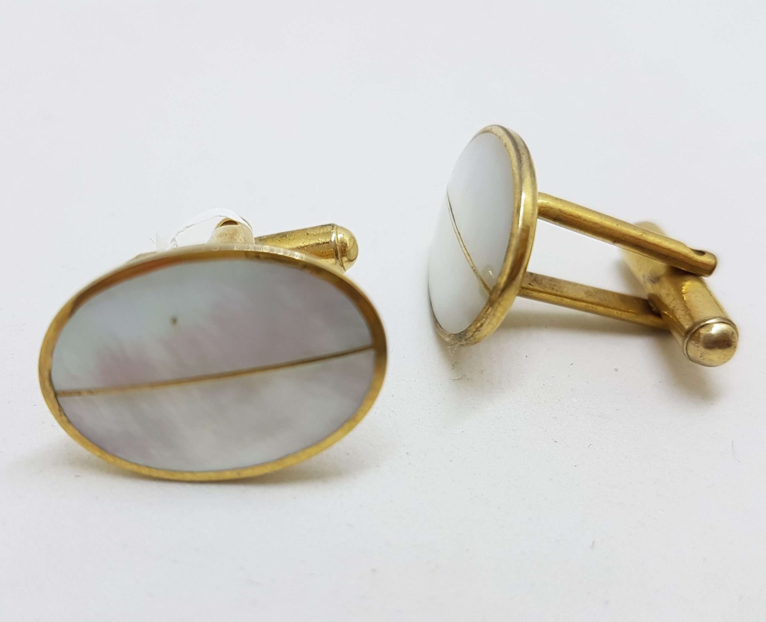 Vintage Costume Gold Plated Cufflinks - Oval - Mother of Pearl
