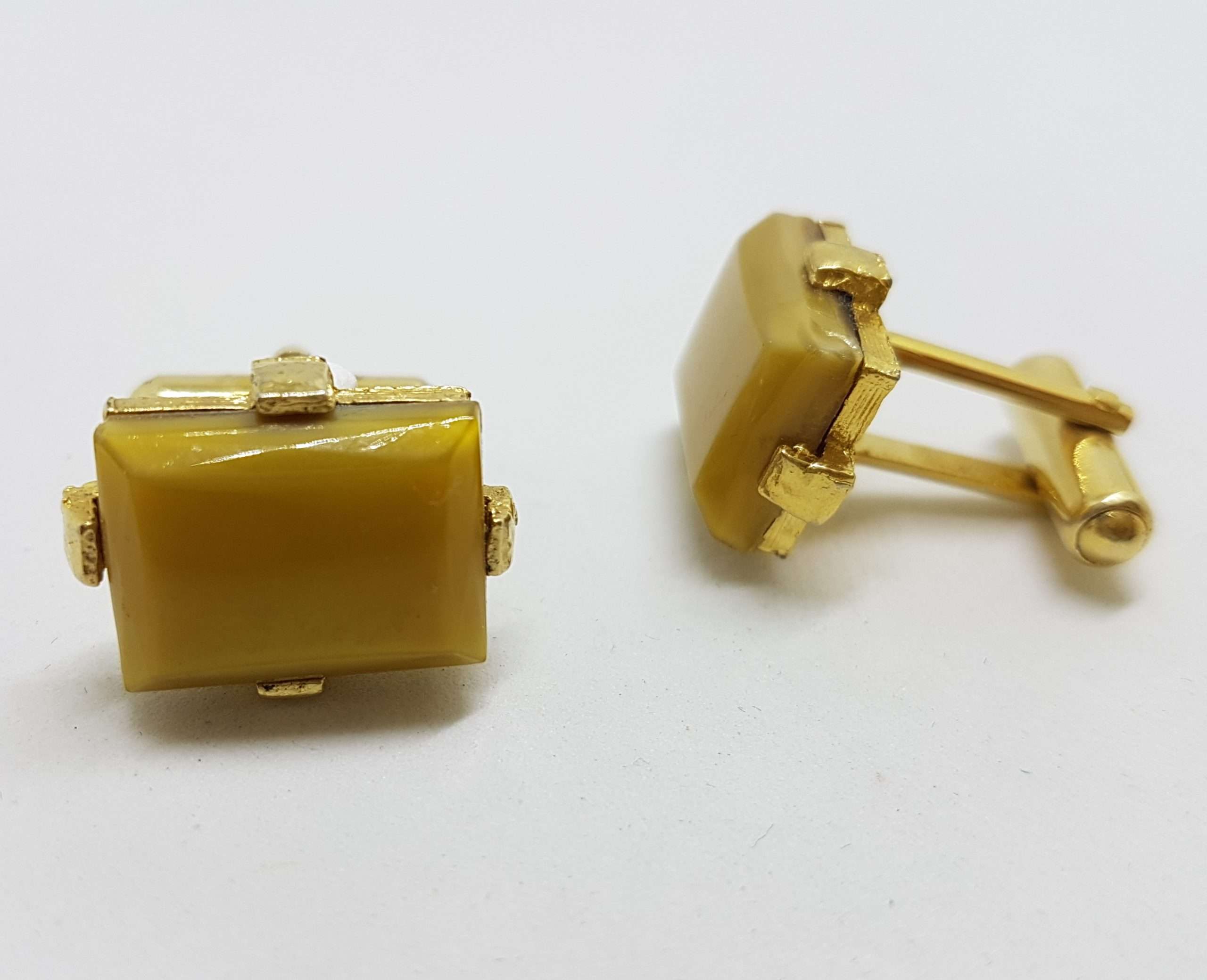 20200901_211149 Vintage Costume Gold Plated Cufflinks - Rectangular - Yellow
