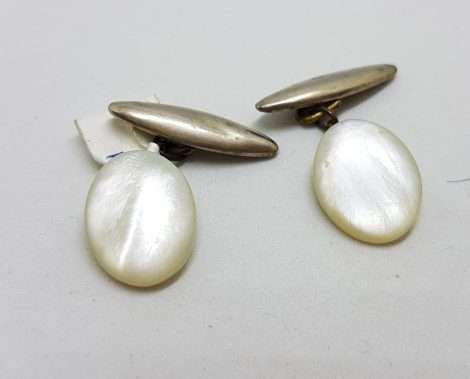 Vintage Costume Silver Plated Cufflinks - Oval - Mother of Pearl