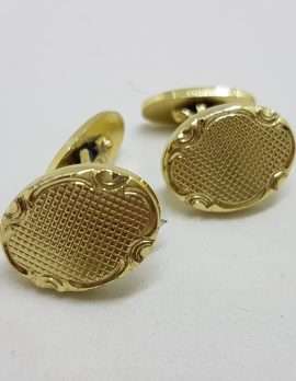 Vintage Costume Gold Plated Cufflinks - Oval - Patterned