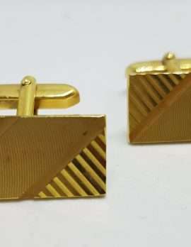 Vintage Costume Gold Plated Cufflinks - Rectangular - Line Pattern