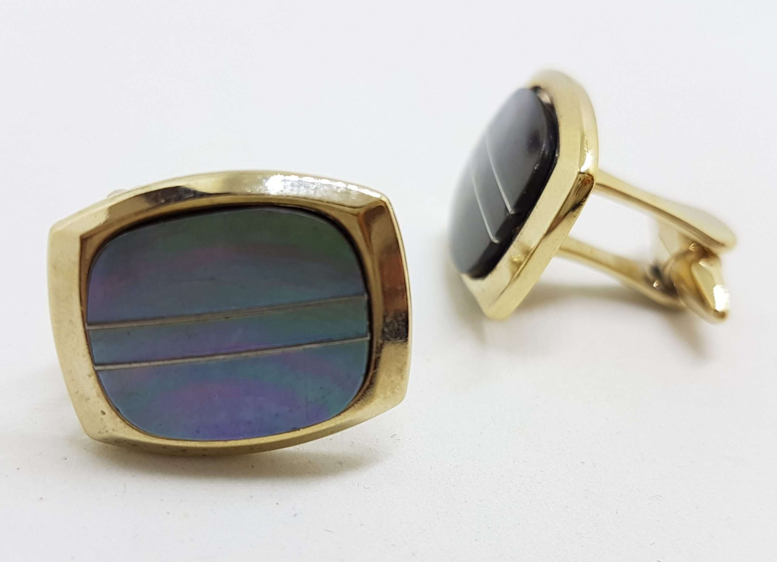 20200901_212753 Vintage Costume Gold Plated Cufflinks - Rectangular - Blue / Grey