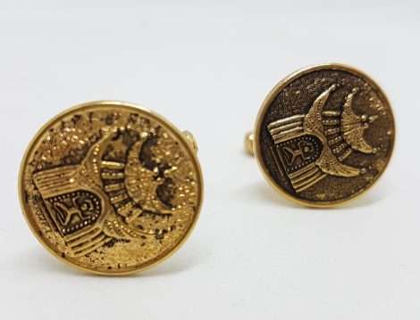 Vintage Costume Gold Plated Cufflinks - Round - Temple