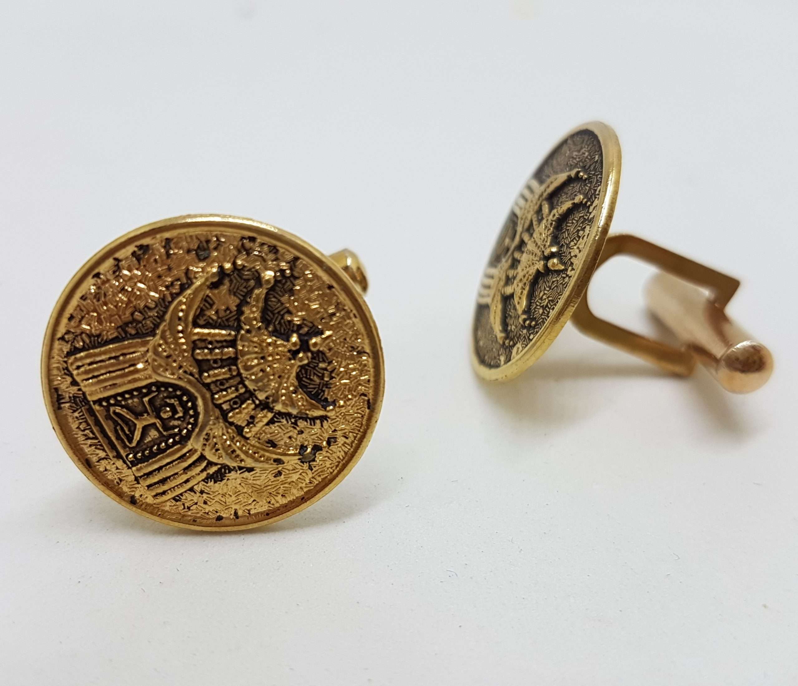 Vintage Costume Gold Plated Cufflinks - Round - Temple