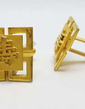 Vintage Costume Gold Plated Cufflinks - Square - Chinese Good Luck Symbol