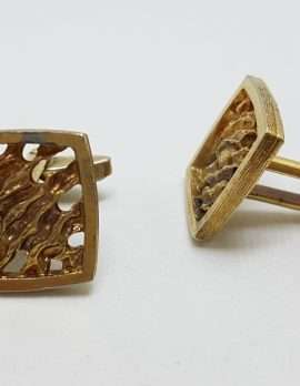 Vintage Costume Gold Plated Cufflinks - Square - Open Lines Pattern