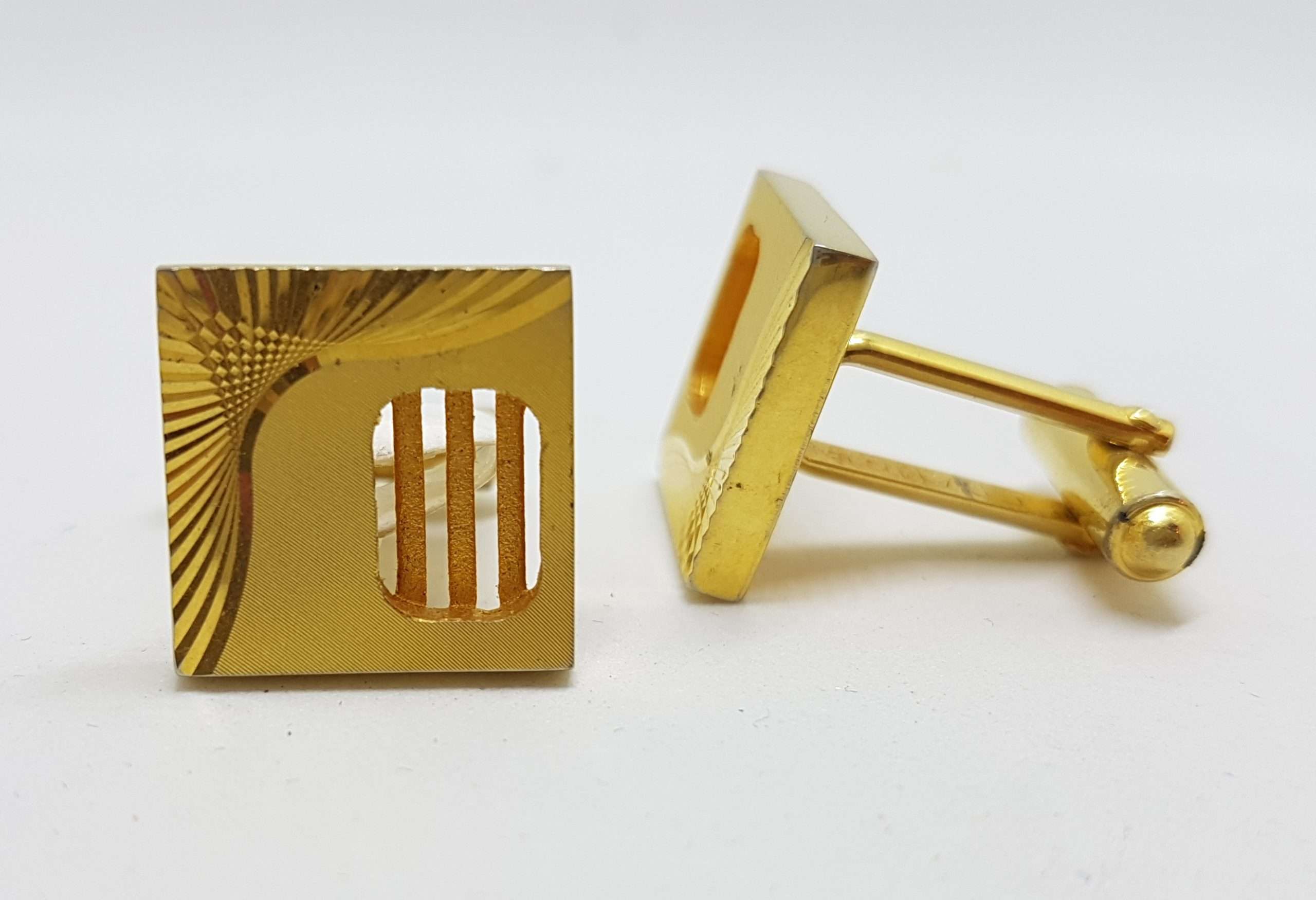 Vintage Costume Gold Plated Cufflinks - Line and Curve Design