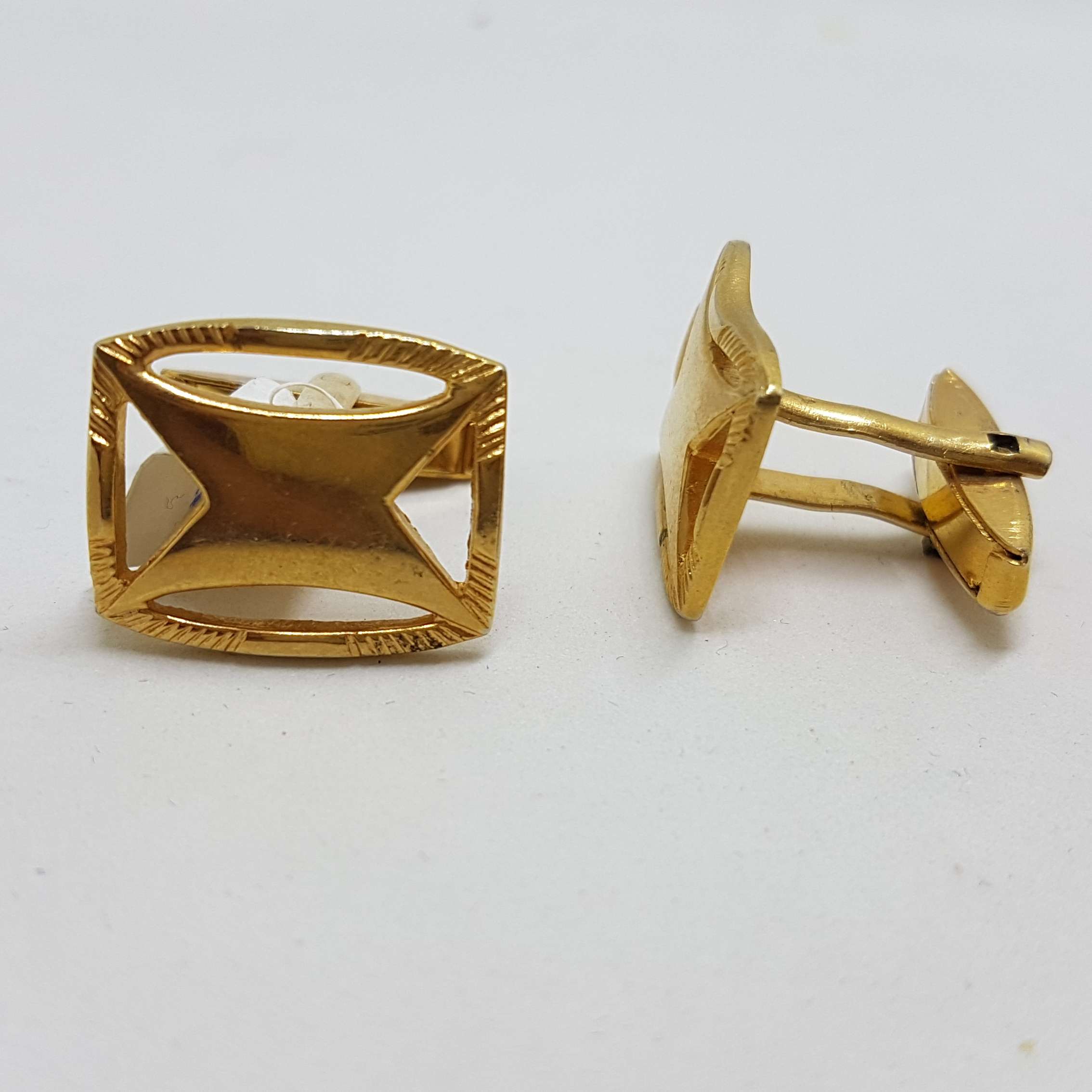 Vintage Costume Gold Plated Cufflinks - Rectangular - " X " Design
