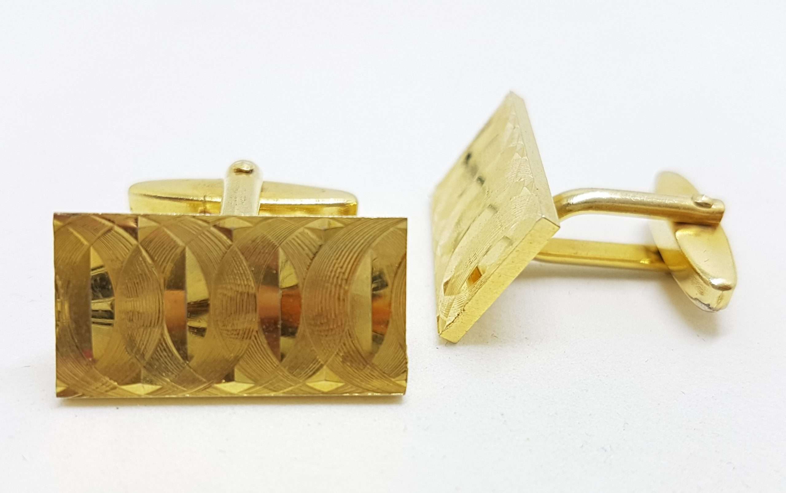 Vintage Costume Gold Plated Cufflinks - Rectangular - Patterned Design