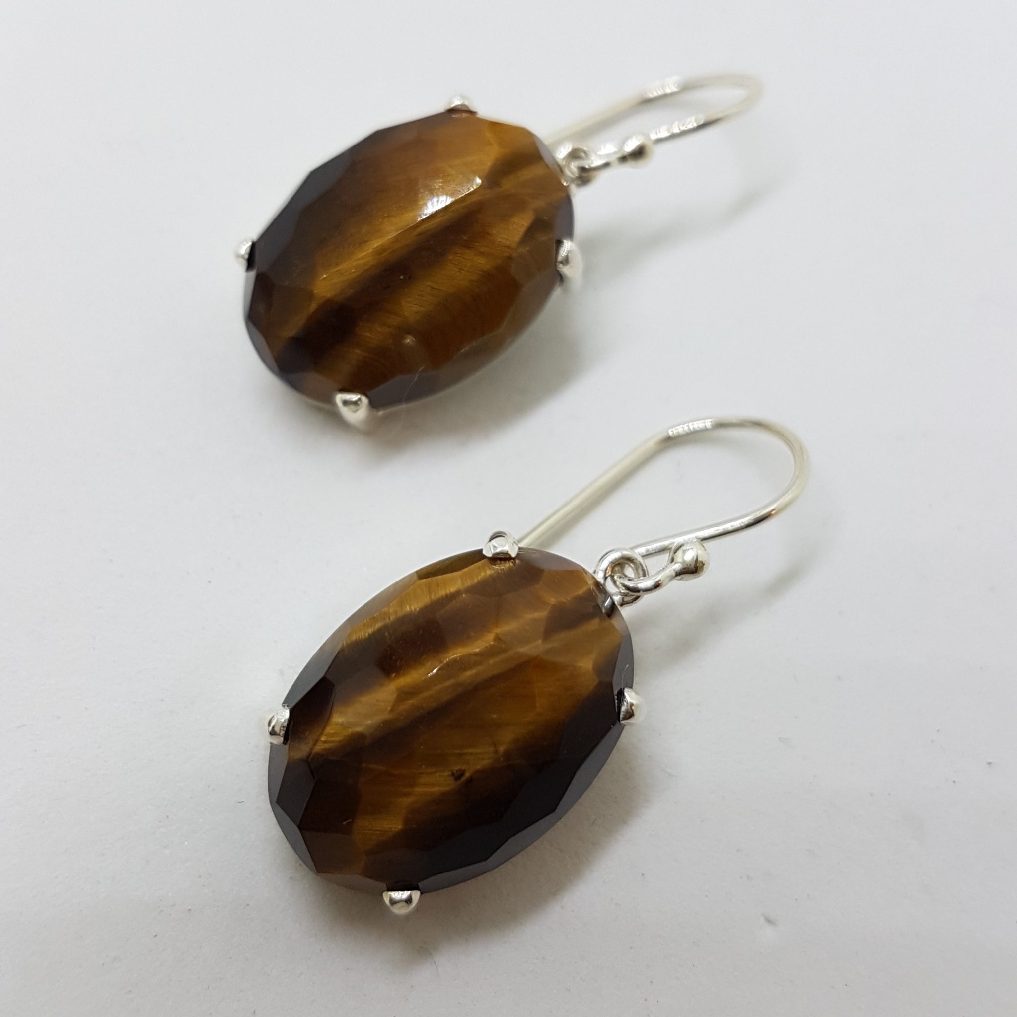 20200902_194555 Sterling Silver Oval Faceted Claw Set Tiger Eye Drop Earrings
