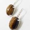 Sterling Silver Oval Faceted Claw Set Tiger Eye Drop Earrings