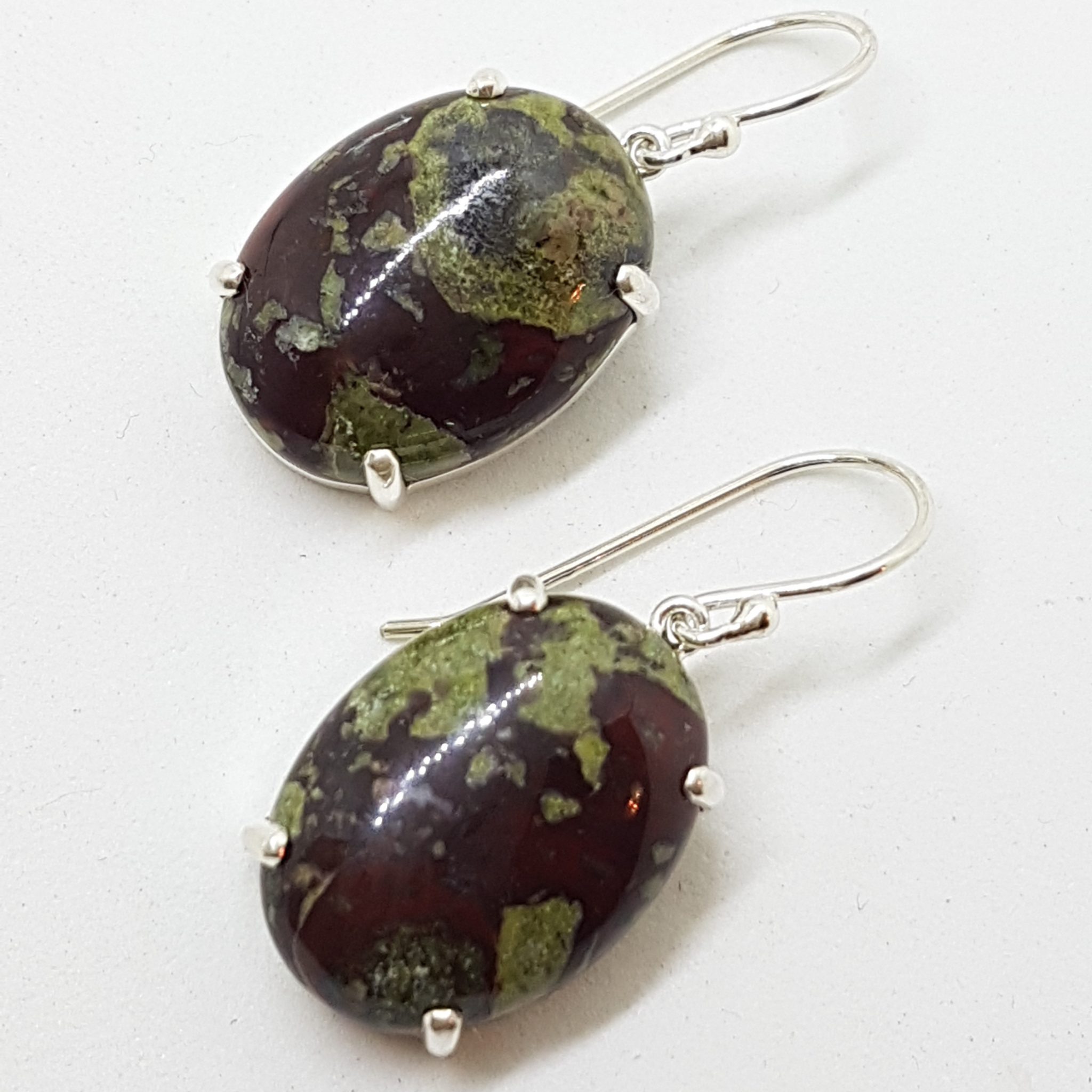 20200902_195020 Sterling Silver Oval Claw Set Dragon Blood Jasper Drop Earrings