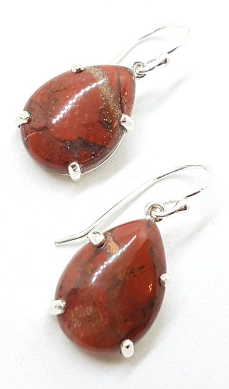 Sterling Silver Pear Shape Teardrop Claw Set Red Drop Earrings
