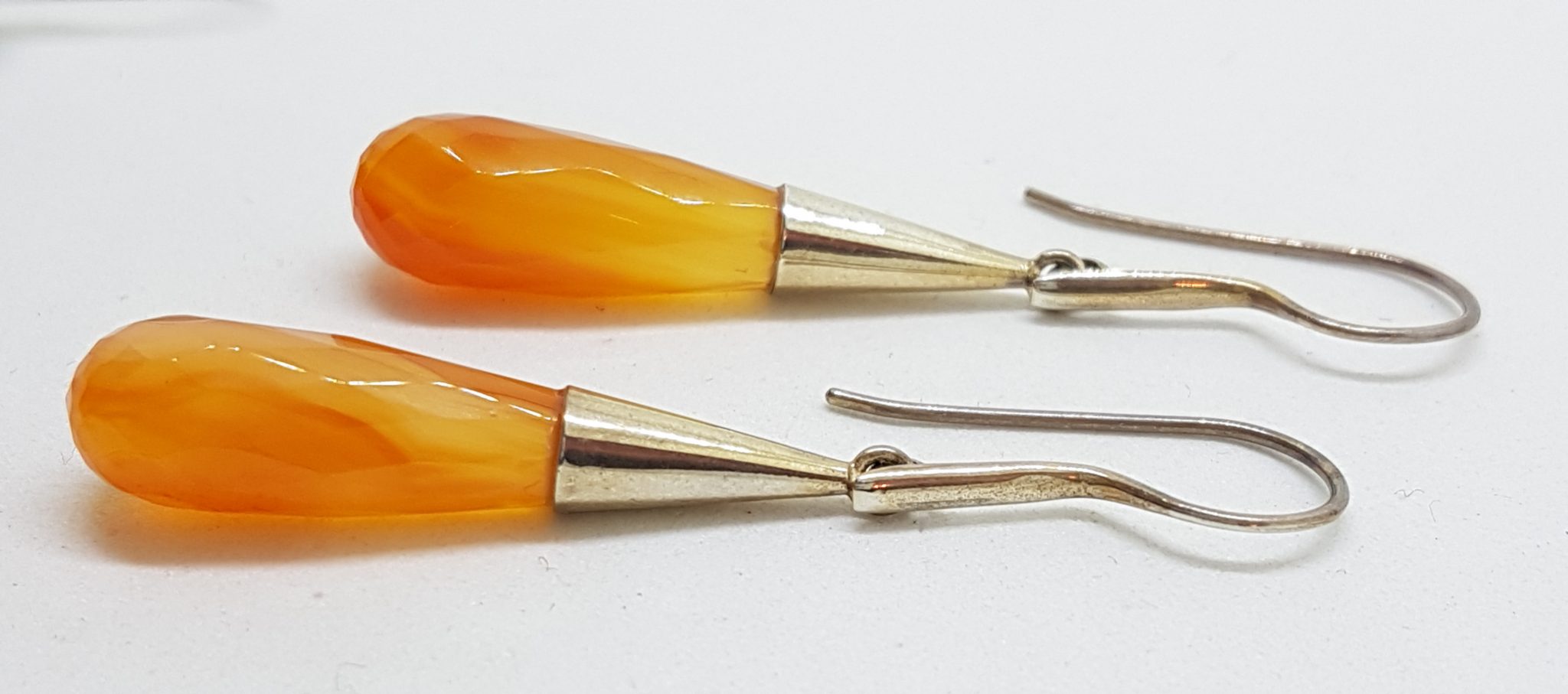 Sterling Silver Long Carnelian Teardrop in Cone Drop Earrings