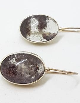 Sterling Silver Large Oval Phantom Quartz Drop Earrings
