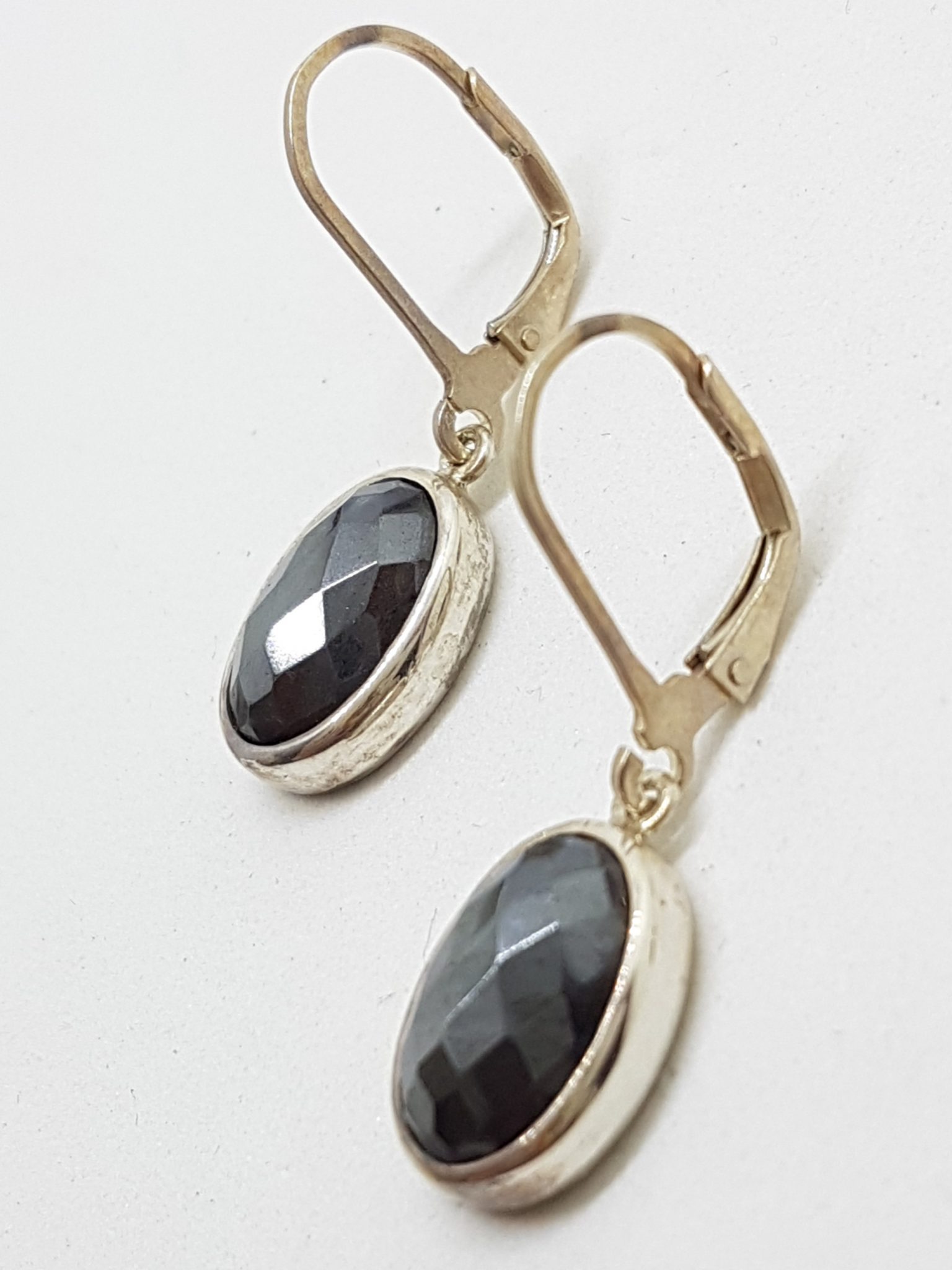 20200902_200637 Sterling Silver Faceted Oval Hematite Iron Ore Drop Earrings