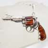 Sterling Silver Large Natural Baltic Amber Gun / Revolver / Pistol Pendant on Long Silver Chain - Dark
