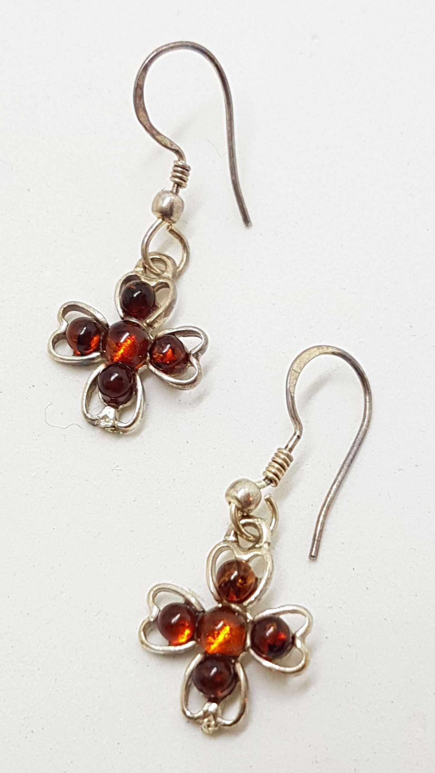Sterling Silver Natural Baltic Amber Cross Drop Earrings