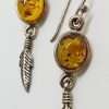Sterling Silver Natural Baltic Amber Long Feather Drop Earrings