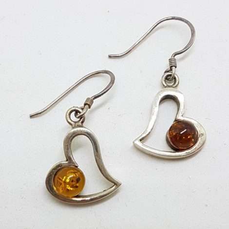 Sterling Silver Natural Baltic Amber Heart Drop Earrings