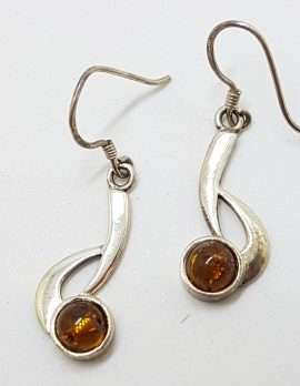 Sterling Silver Natural Baltic Amber Curved Drop Earrings