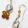Sterling Silver Natural Amber Long Flower Cluster Drop Earrings