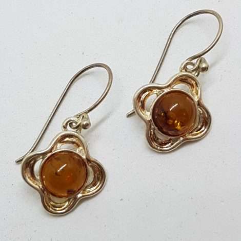 Sterling Silver Natural Baltic Amber Round Drop Earrings