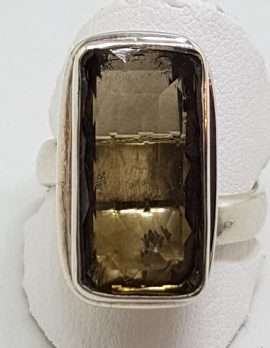 Sterling Silver Large Rectangular Bezel Set Smokey Quartz Ring