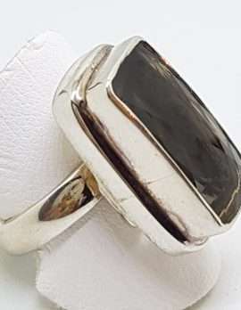 Sterling Silver Large Rectangular Bezel Set Smokey Quartz Ring