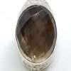 Sterling Silver Very Large & Heavy Oval Bezel Set and Patterned Smokey Quartz Ring